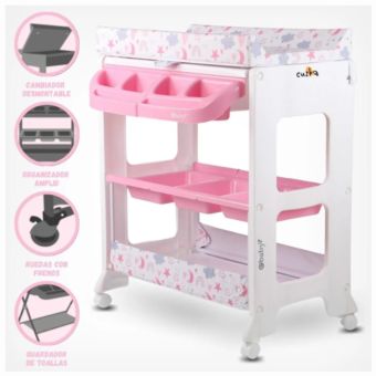 Bañera Cambiador 3 pisos para Bebé "NATIEL" Pink