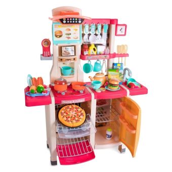 Cocina Little Cooks con Vapor Luz Y Agua 1 mt con 65 accesorios (Azul / Rosa)