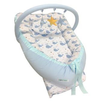 Cuna Colecho Grande 2 en 1 Celeste Ballena con Arco Maternelle