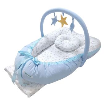 Cuna Colecho Grande 2 en 1 celeste Luna Estrellas con Arco Maternelle