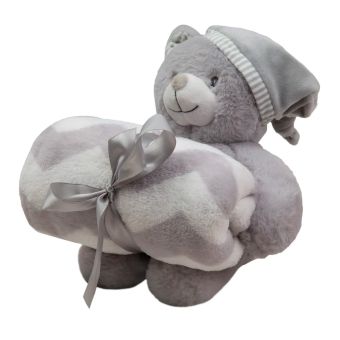 Peluche con Manta Oso Gris
