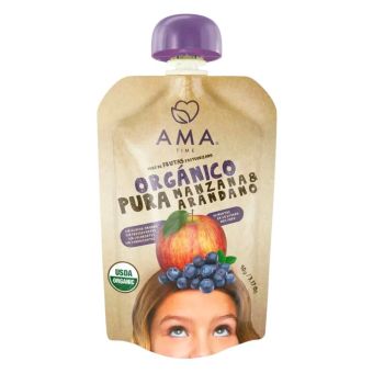 Puré de Frutas Orgánico Manzana y Arándano AMA Pouch 90 g