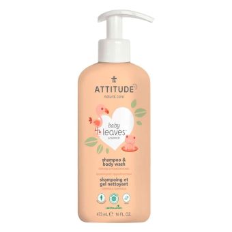 SHAMPOO & GEL DE BAÑO NATURAL DE NARANJA Y GRANADA BABY LEAVES 473 ML ATTITUDE